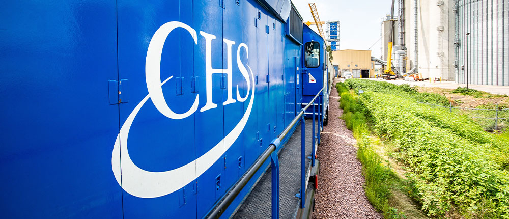 Closeup of a blue CHS rail car