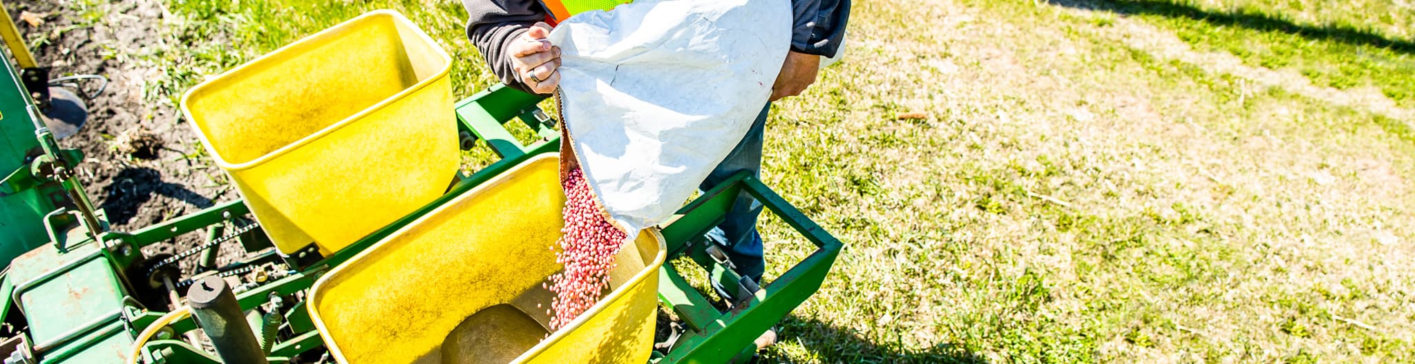 Person putting seed in a planter